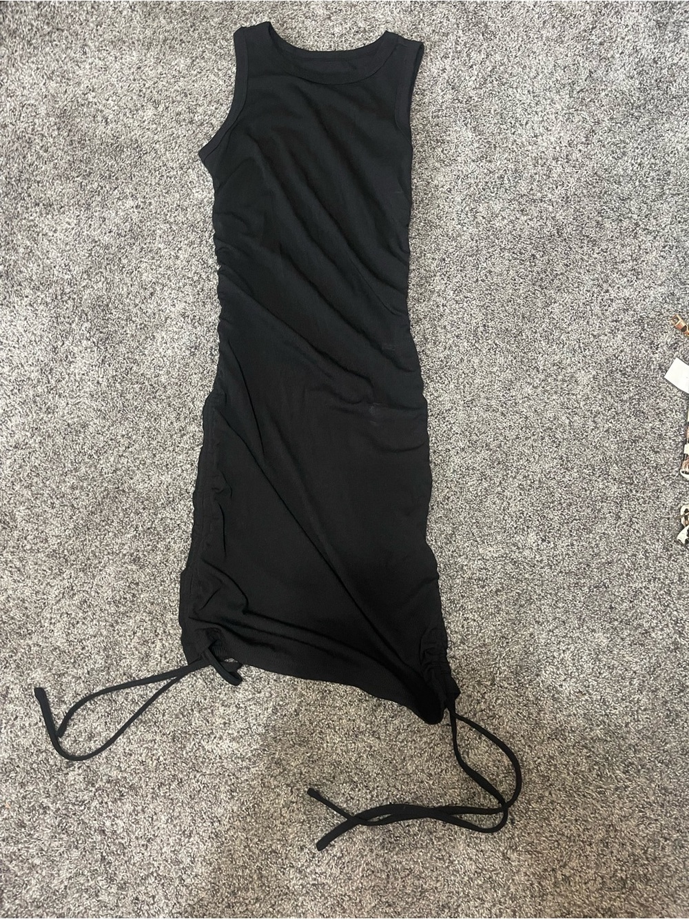 Black Sleeveless Ruched Midi Dress